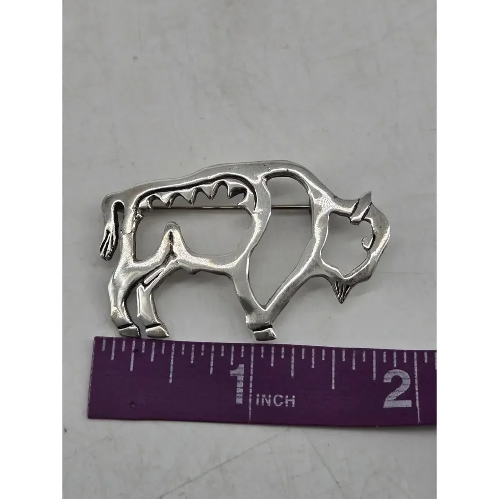 Vtg 70s Sterling Navajo GS Glen Irene Sandoval Buffalo Bison Outline Brooch Pin